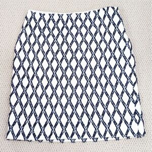 J. McLaughlin Skirt Diamond Jacquard Navy White‎ A-Line Side Zip Lined Size 8
